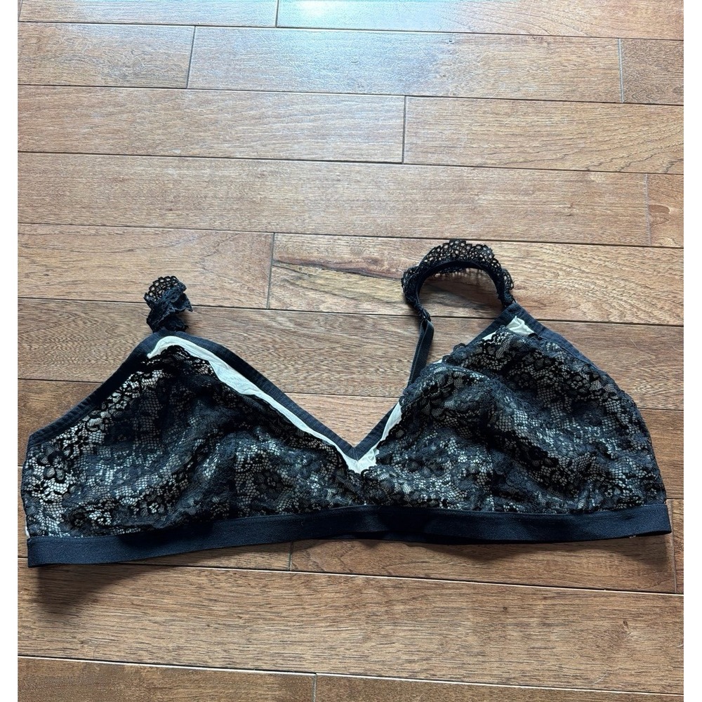 Black Lace Bralette with Beige Trim and Adjustable Straps Torrid Size 5
